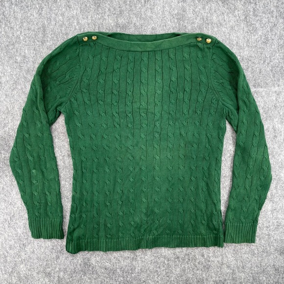 Lauren Ralph Lauren Sweaters - Lauren Ralph Lauren Sweater Extra Large Green Cable Knit Neck Gold Button LRL